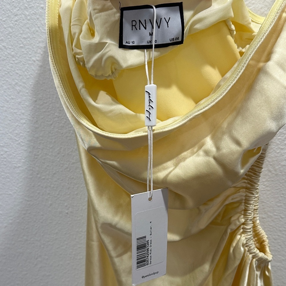 Saraya Midi Dress yellow butter strapless spring wedding elegant cut-out sleek - Picture 5 of 10